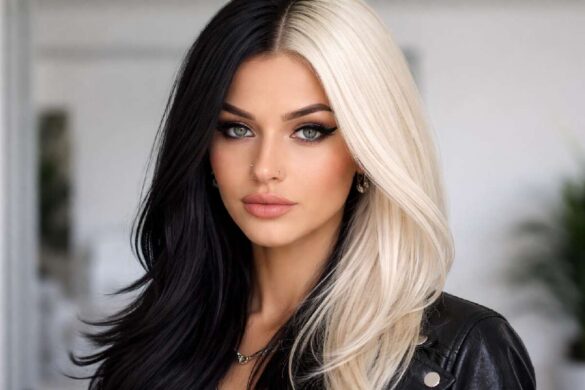 Skunk hair dye with black and platinum high contrast sections