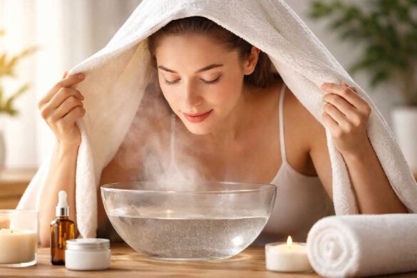 facial steaming using bowl and towel method