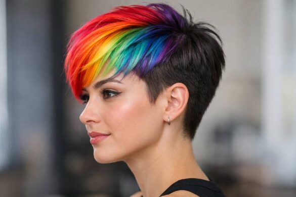 short rainbow hair on pixie cut