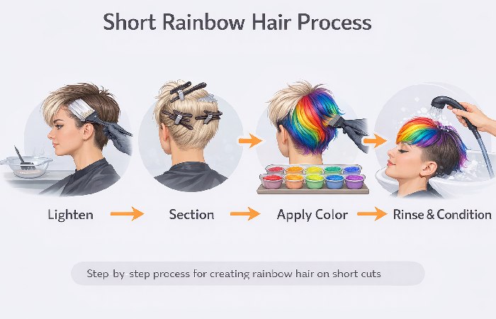 steps to create short rainbow hair