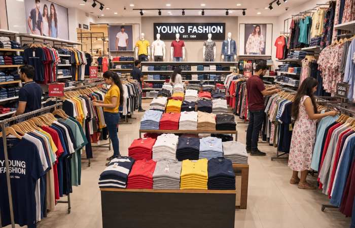 Inside Young Fashion India clothing store with affordable western wear