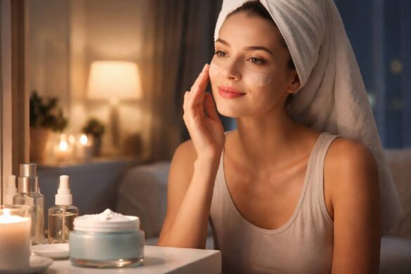 woman applying night cream for dry skin nighttime routine