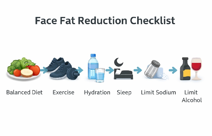 infographic showing habits that help reduce facial fat