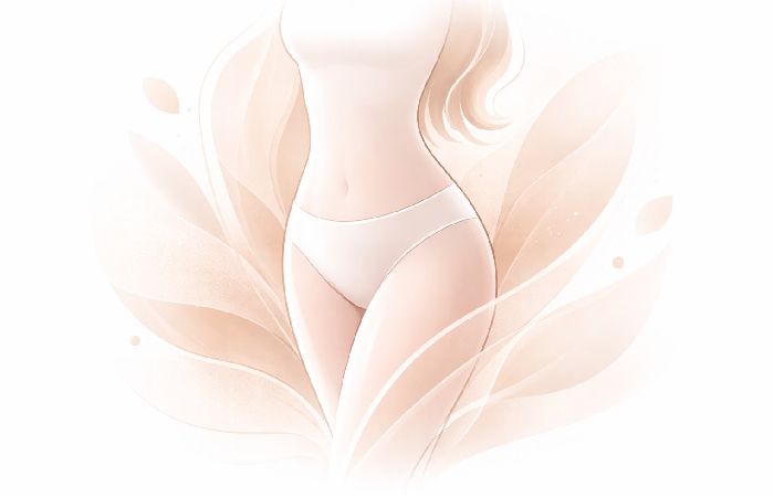 Medical illustration showing external female genital anatomy relevant to labiaplasty procedures