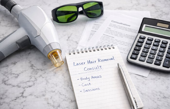 Laser hair removal equipment with consultation notes representing pricing in New Jersey clinics