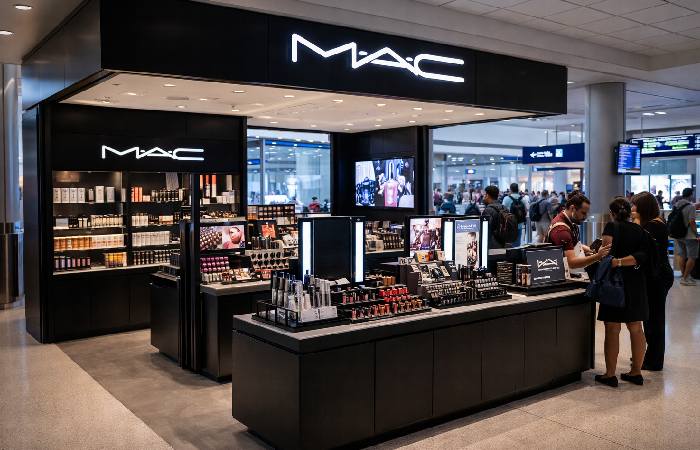 MAC Cosmetics counter inside Las Vegas airport terminal post security