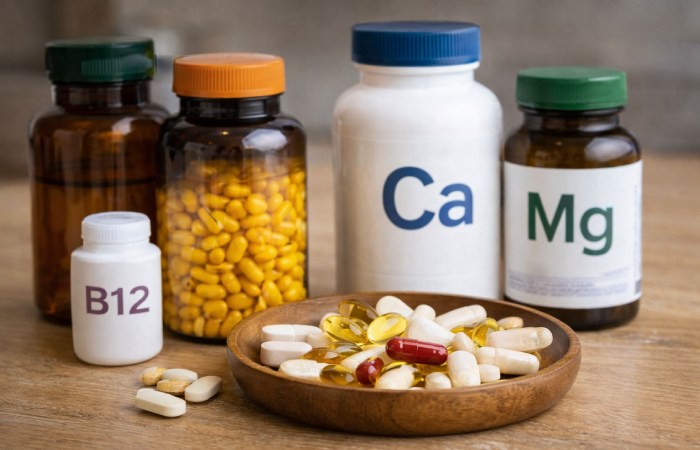 vitamin supplements including D3 B12 calcium magnesium capsules