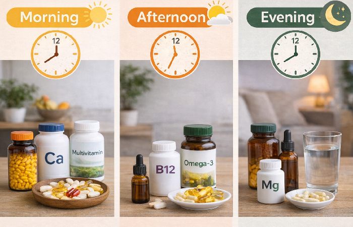 daily supplement timing chart morning afternoon evening schedule