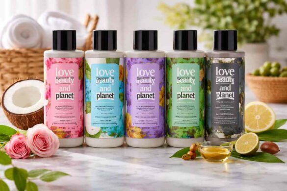 Love Beauty and Planet shampoo bottles with eco-friendly packaging