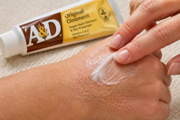 Applying A&D ointment to protect dry skin