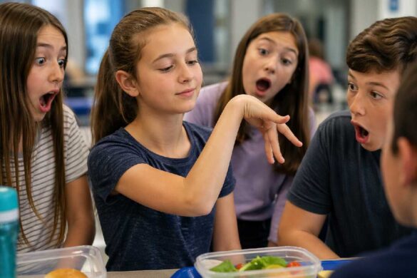 Child demonstrating joint hypermobility by bending fingers backward