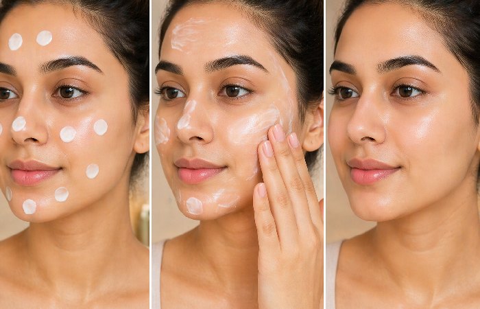 Primer applied in dots on face before blending