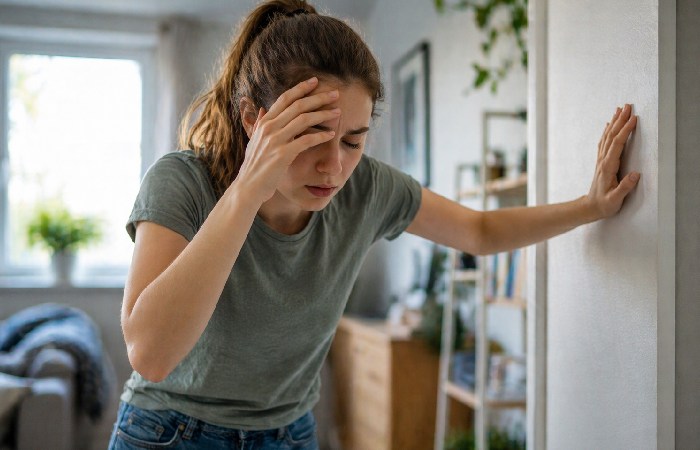 Person feeling dizzy while standing up